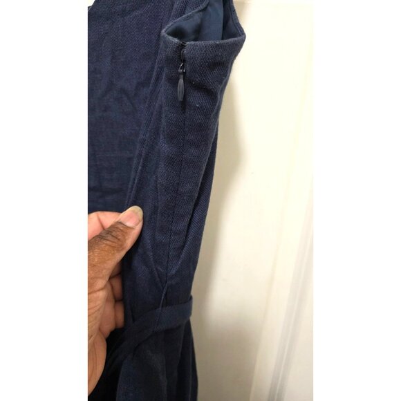 Lands' End Linen Sleeveless V-Neck Midi Dress Tie Waist Navy Blue Women's Size 1 - Picture 3 of 8